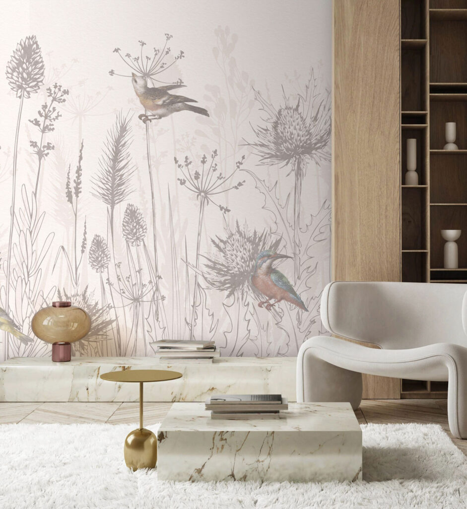 Aves entre hierbas — interior 1