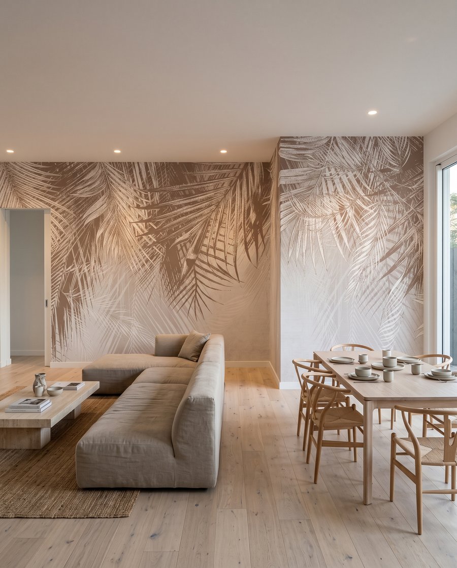 Ramas de palmera claras en un interior