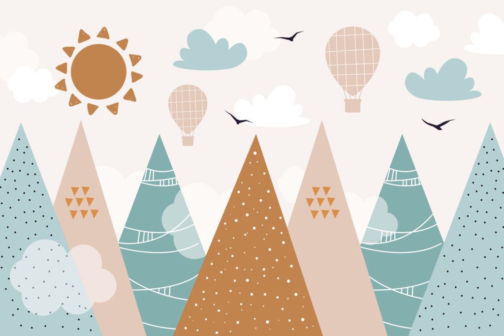 Sol sobre montañas geométricas — diseño completo