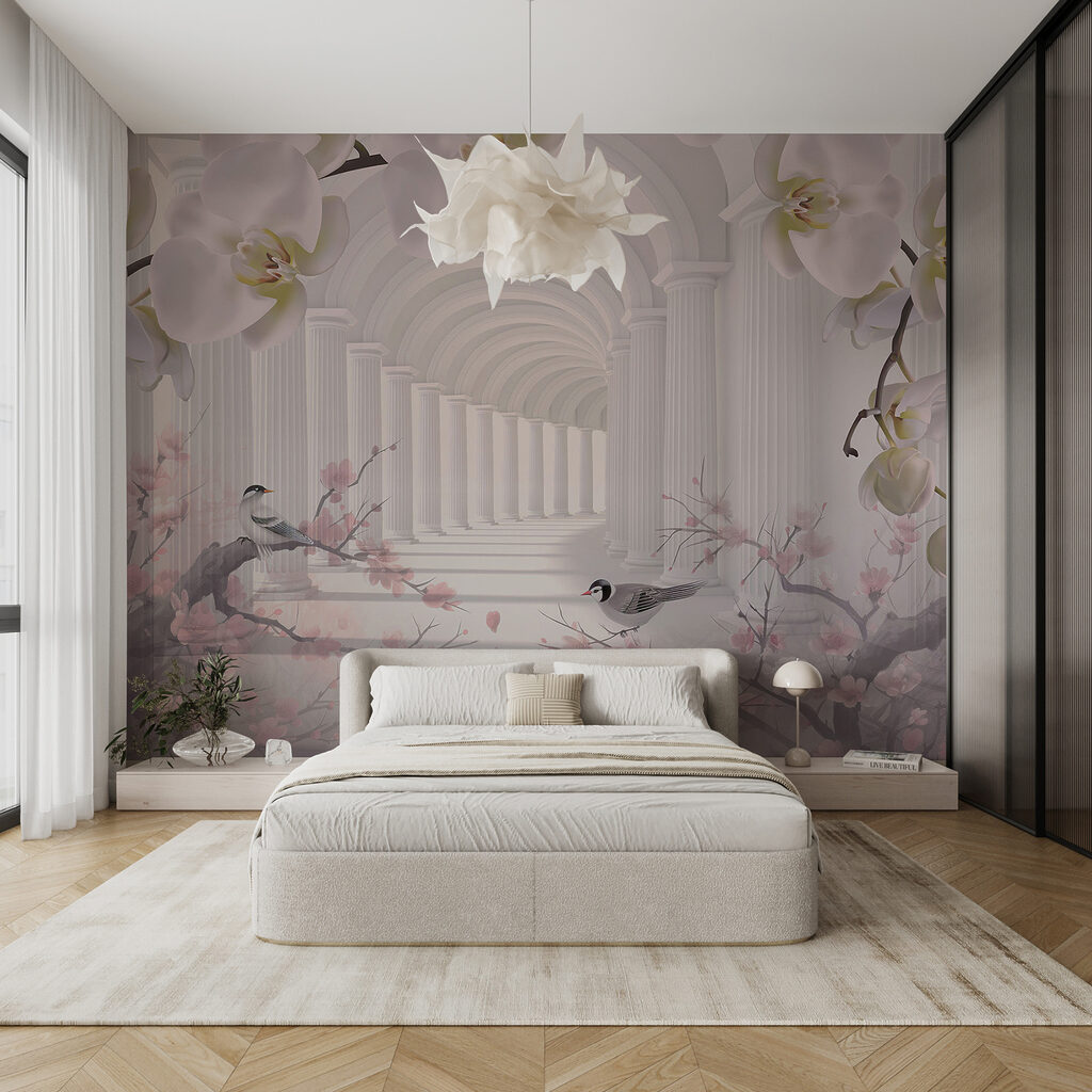 Pájaros entre arcos florales — interior 6
