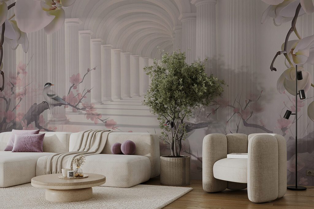 Pájaros entre arcos florales — interior 7