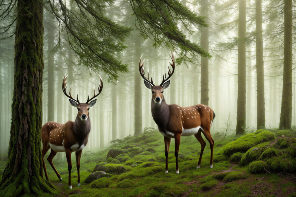 Ciervos en el bosque — diseño completo