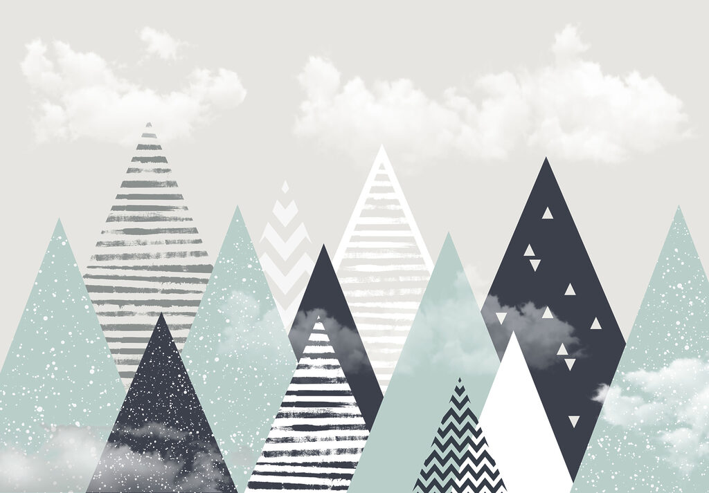 Montañas rayadas bajo nubes — diseño completo