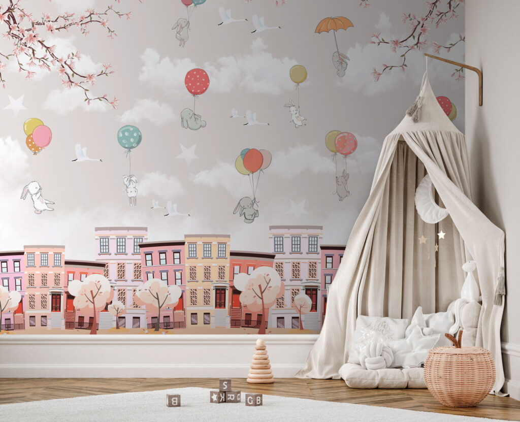 Animales sobre casas pastel — interior 1