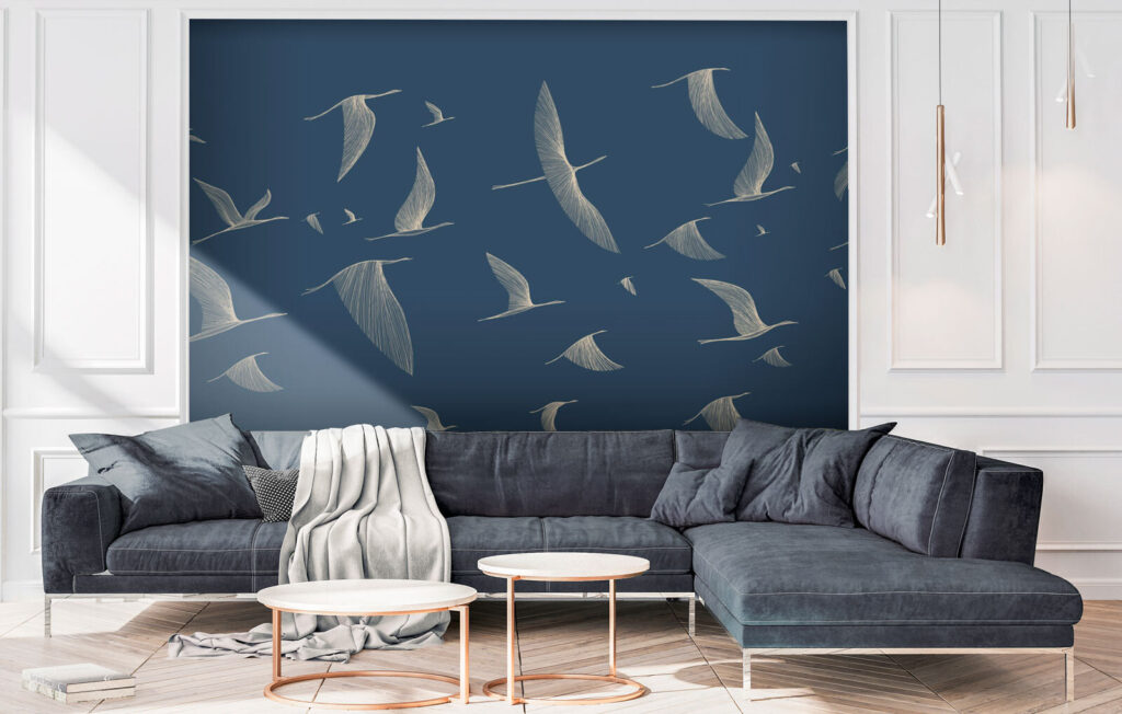 Pájaros en líneas azules — interior 2