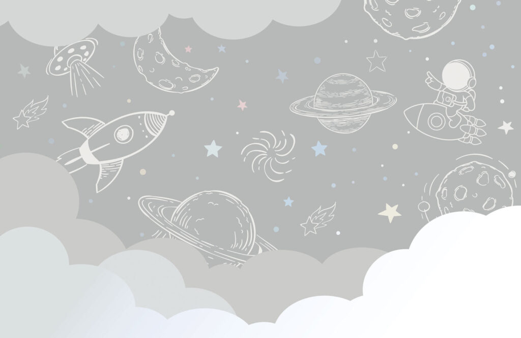 Dibujos espaciales sobre nubes — diseño completo