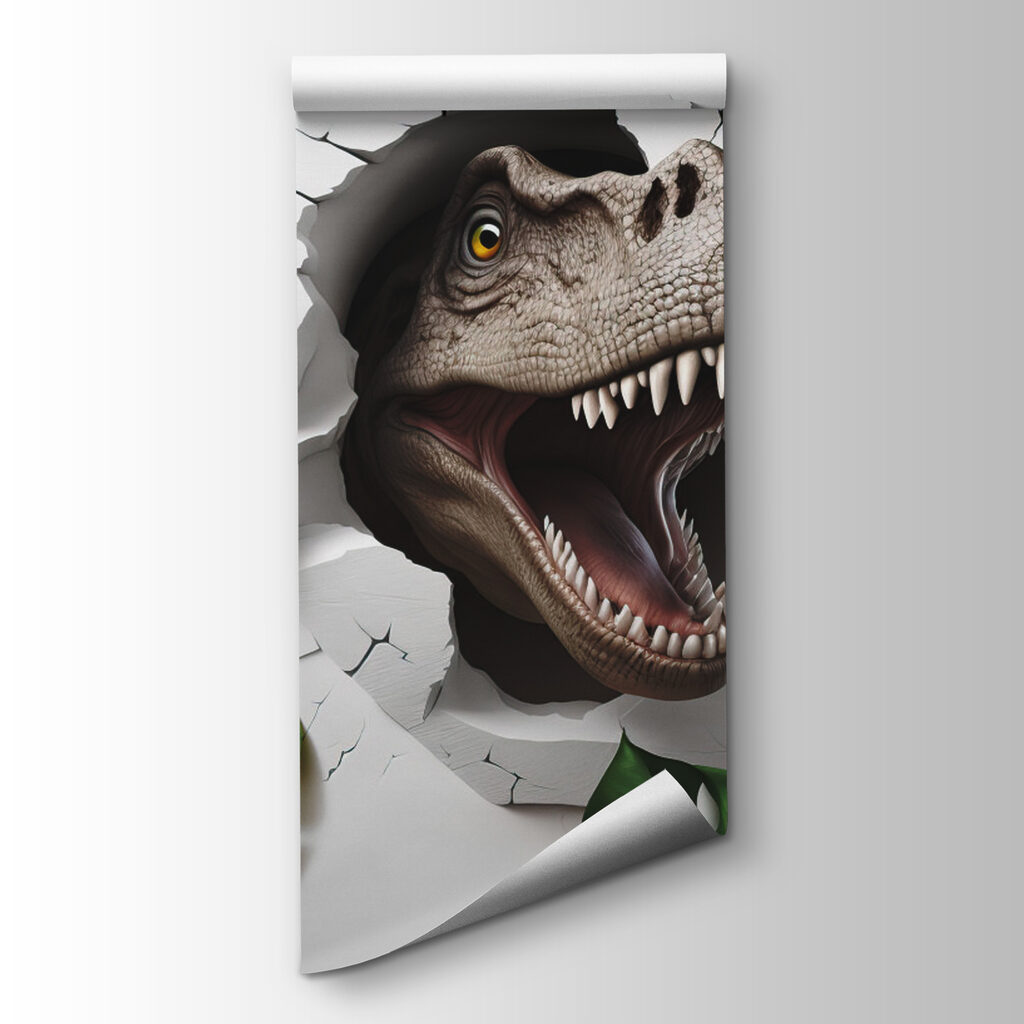 Dinosaurio entre hojas verdes — vista del producto