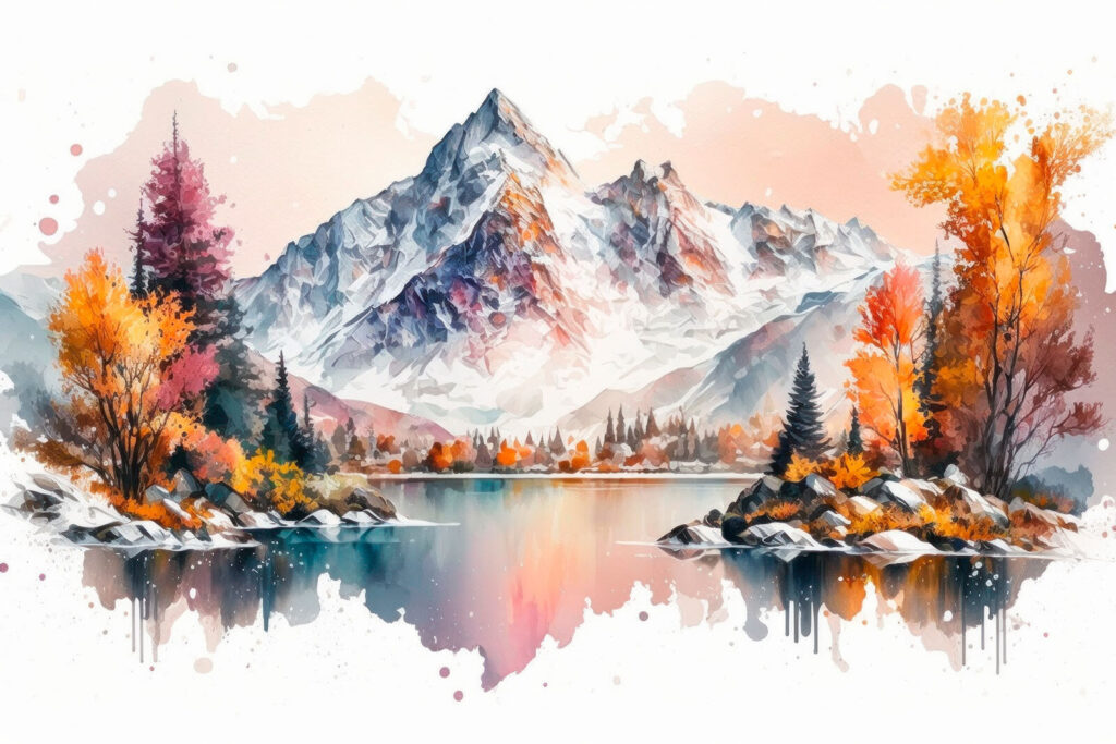 Cumbre reflejada en calma — diseño completo