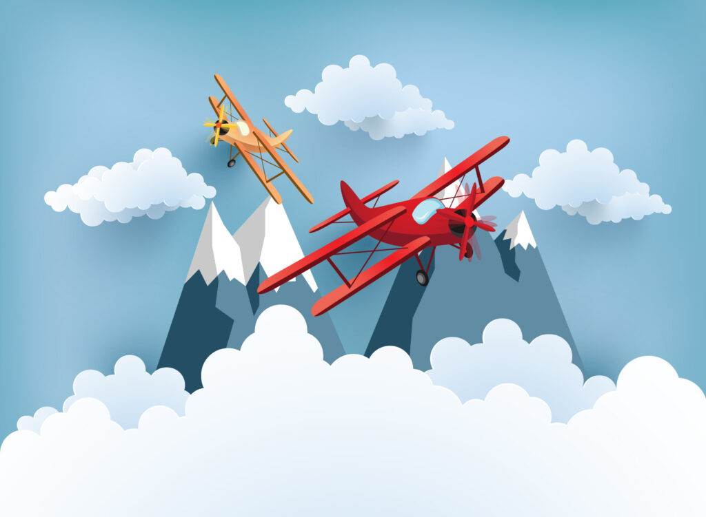 Avionetas entre nubes — diseño completo