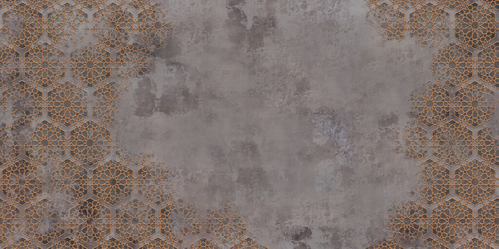 Ornamento dorado sobre gris — diseño completo