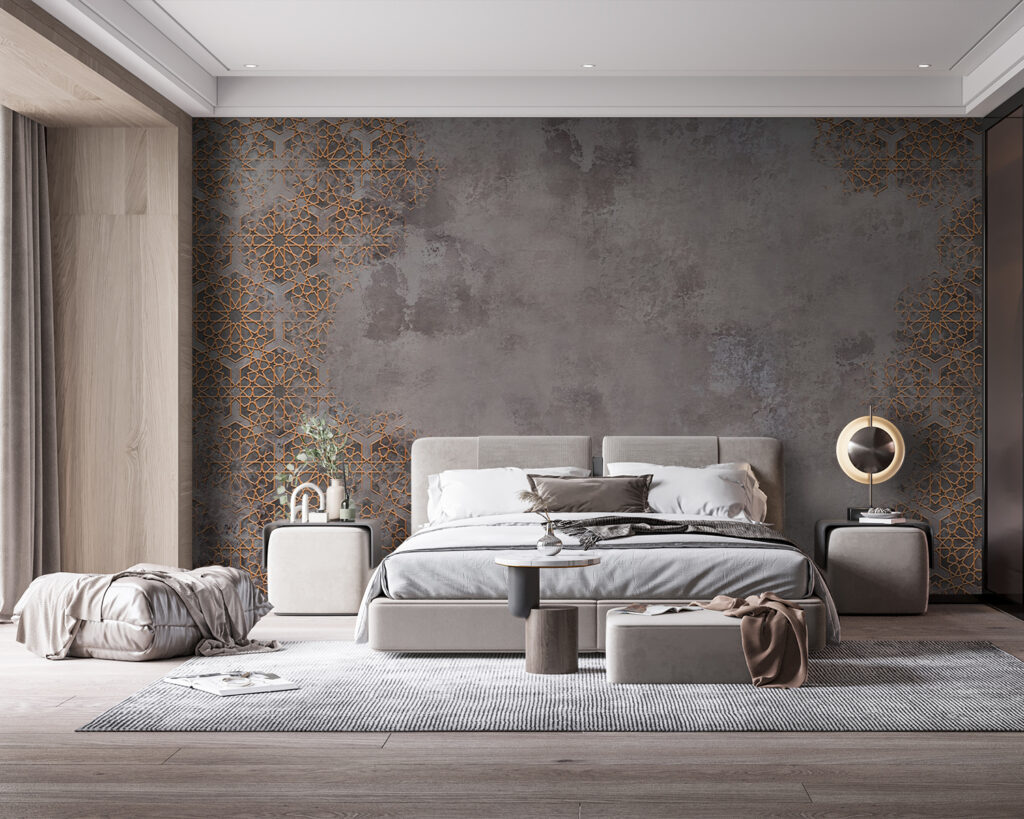 Ornamento dorado sobre gris — interior 3