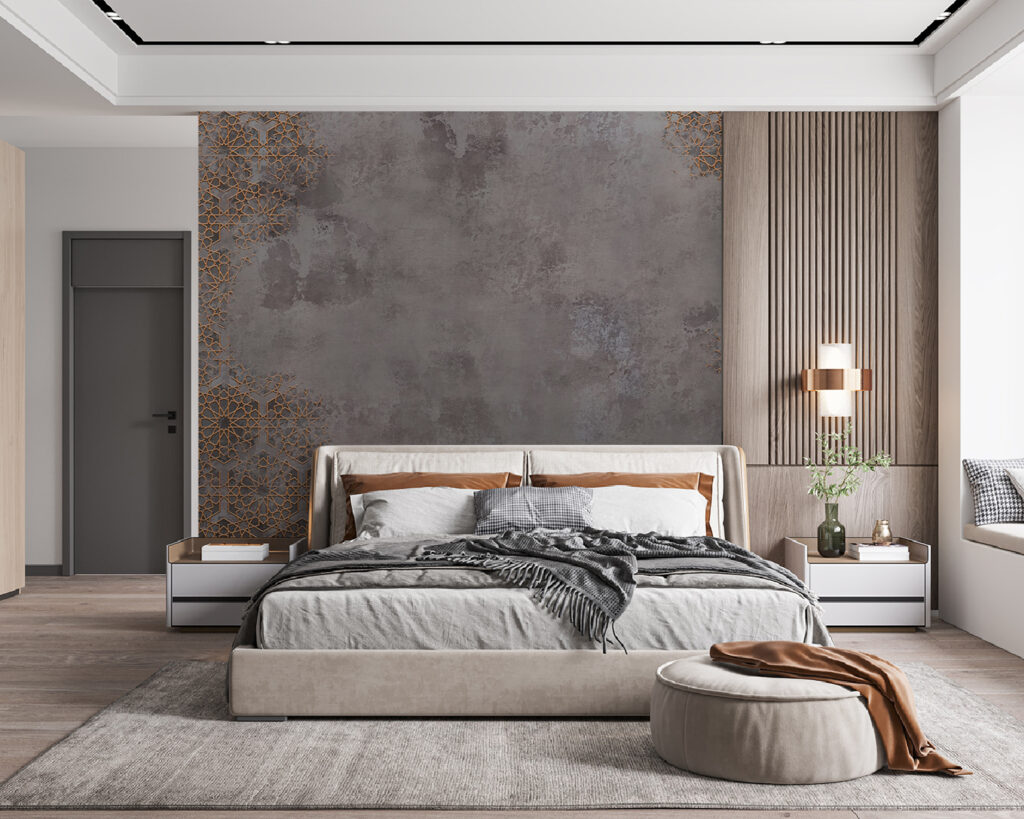Ornamento dorado sobre gris — interior 1