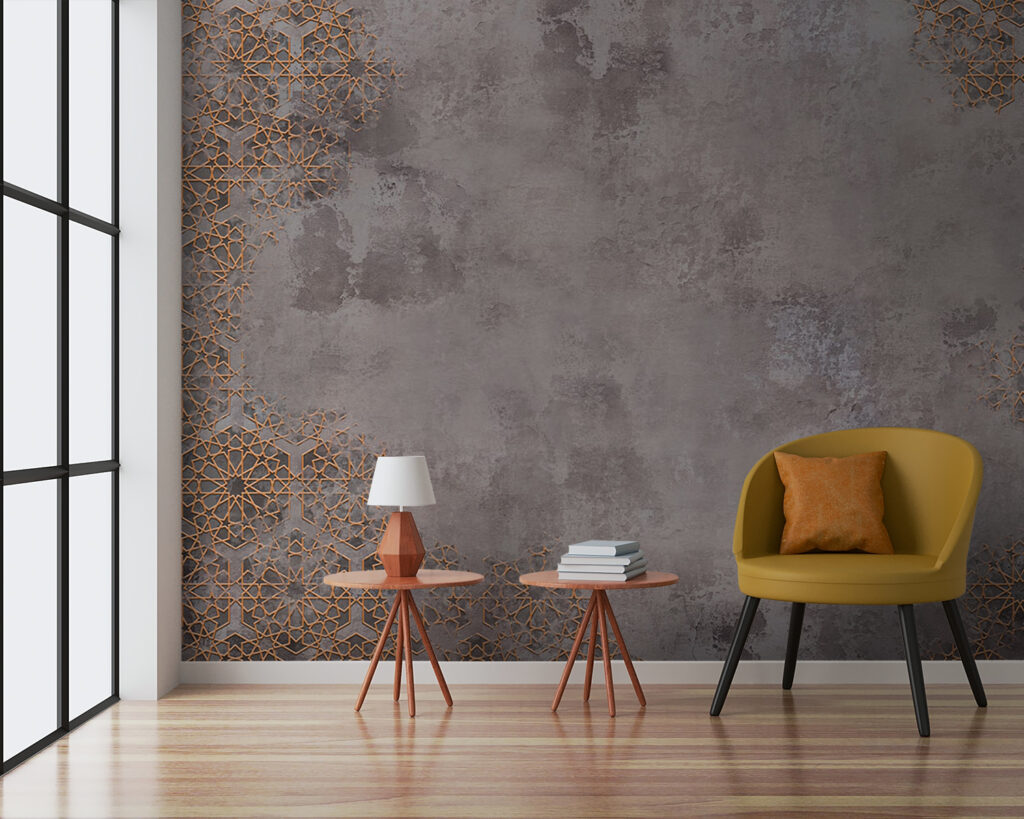 Ornamento dorado sobre gris — interior 4