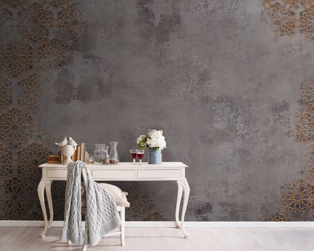 Ornamento dorado sobre gris — interior 5