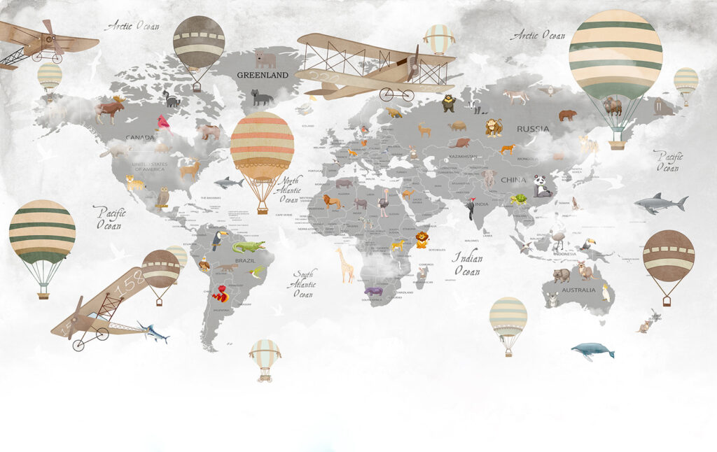 Globos sobre un mapa — diseño completo