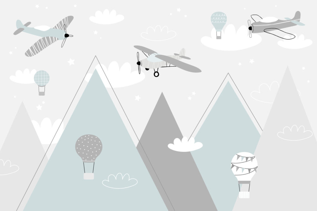 Avionetas sobre montañas claras — diseño completo