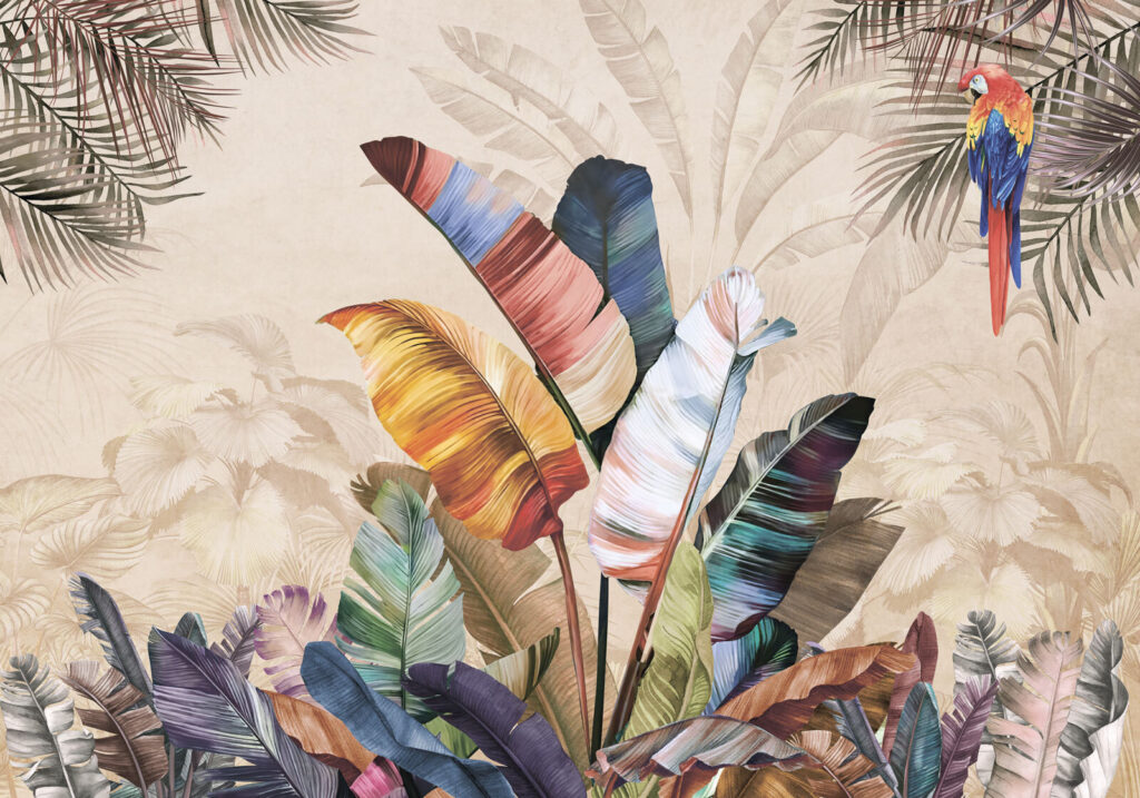 Guacamayo entre hojas — diseño completo