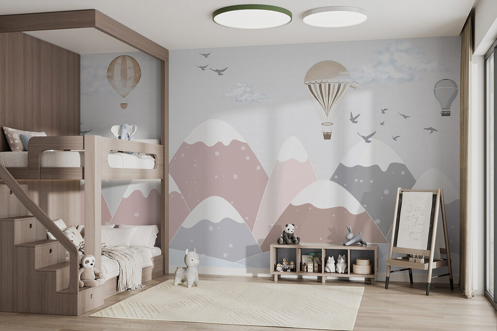 Globos sobre montañas rosas — interior 3