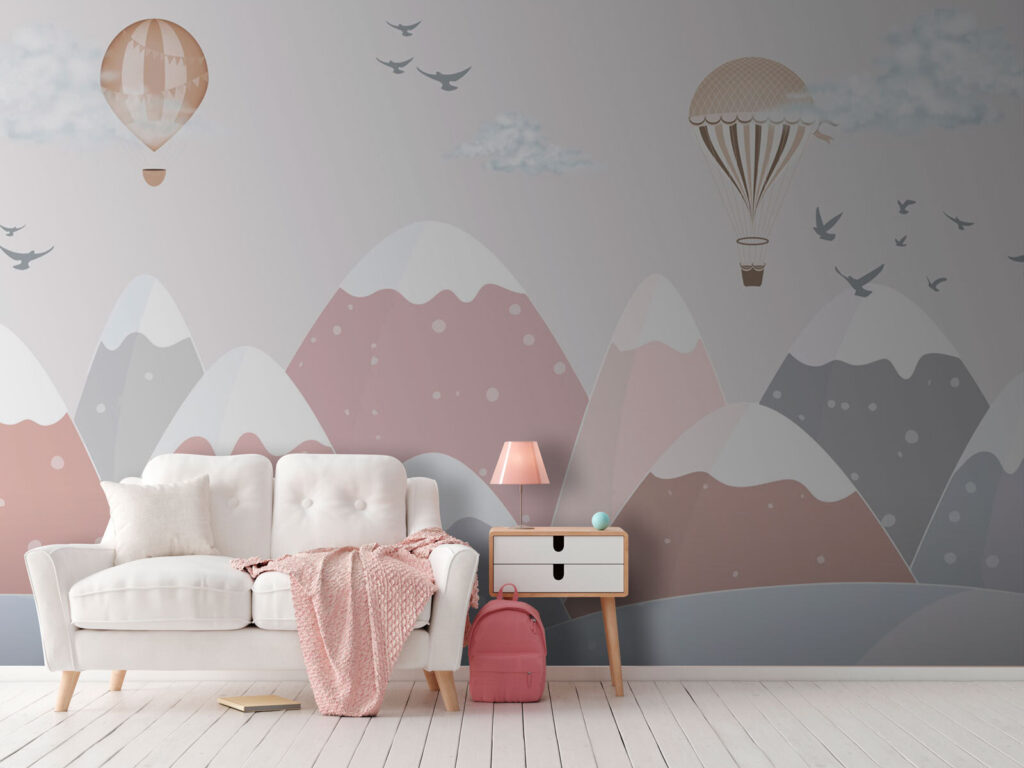 Globos sobre montañas rosas — interior 1