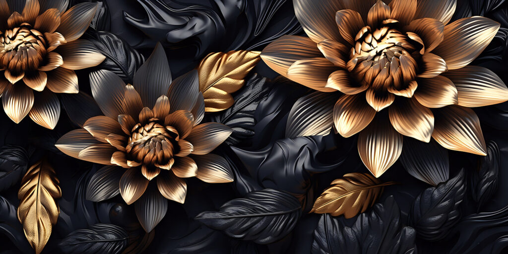 Flores doradas entre hojas — diseño completo