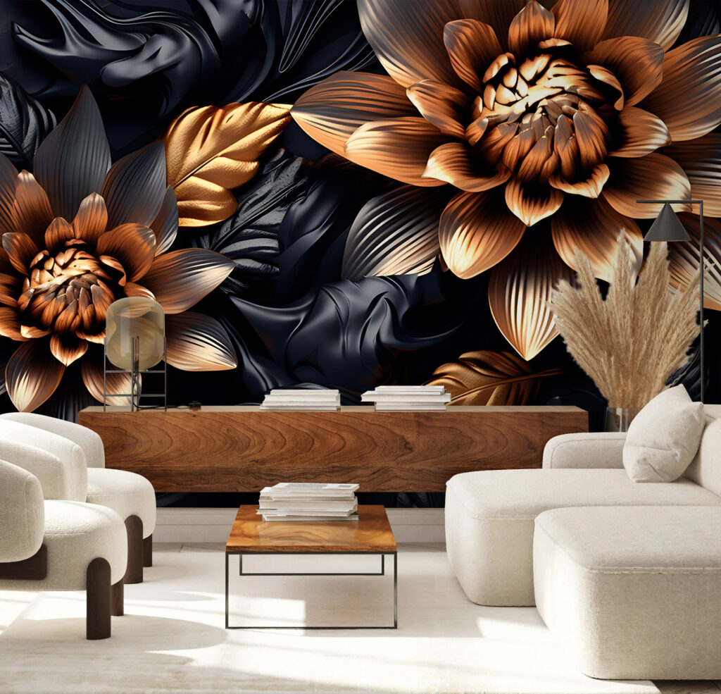 Flores doradas entre hojas — interior 4