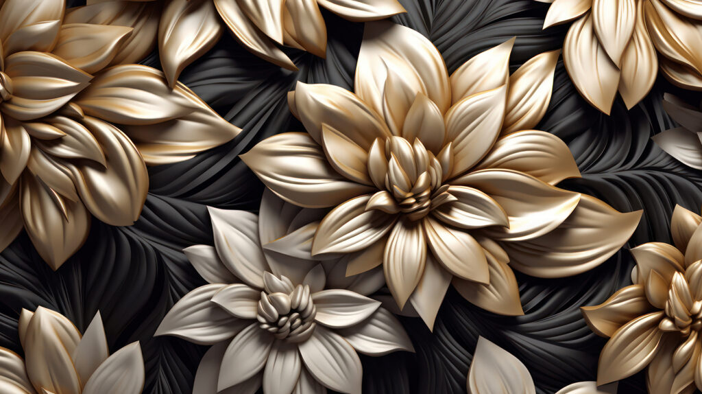 Flores doradas sobre negro — diseño completo