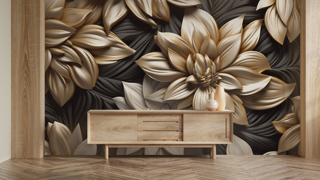 Flores doradas sobre negro — interior 2
