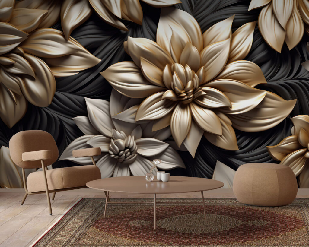 Flores doradas sobre negro — interior 3