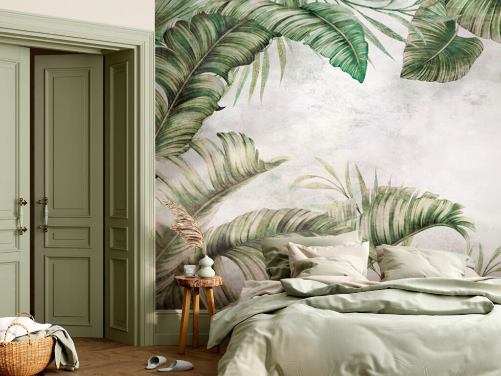 Palmas sobre blanco desgastado — interior 1