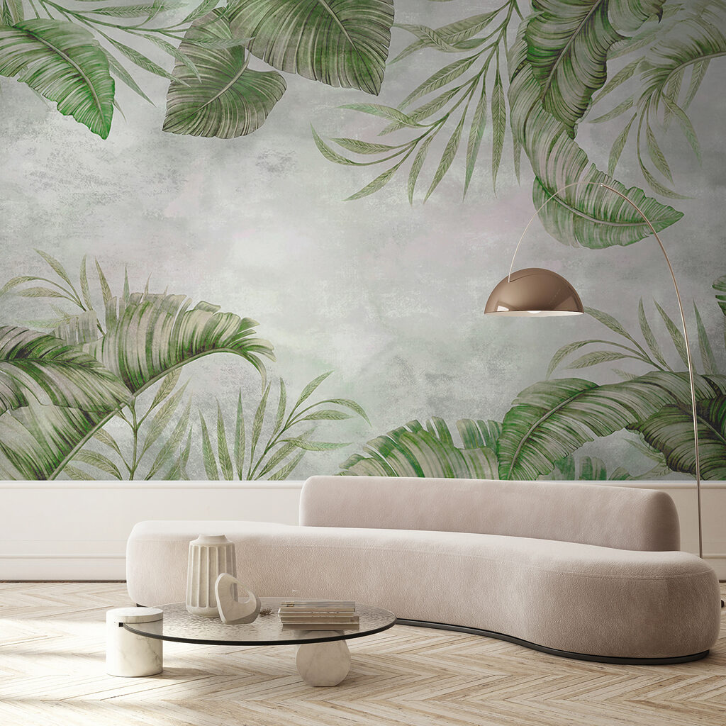 Palmas sobre blanco desgastado — interior 5