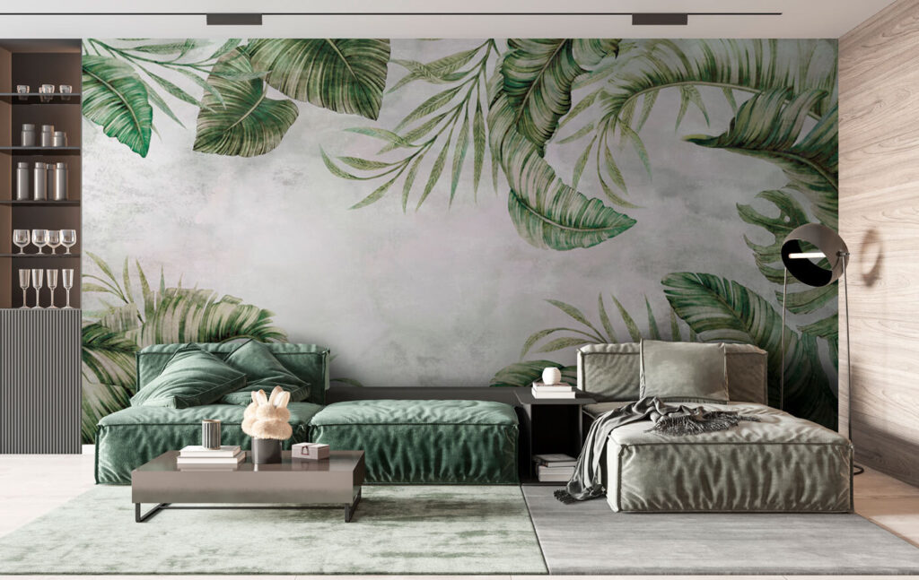 Palmas sobre blanco desgastado — interior 2