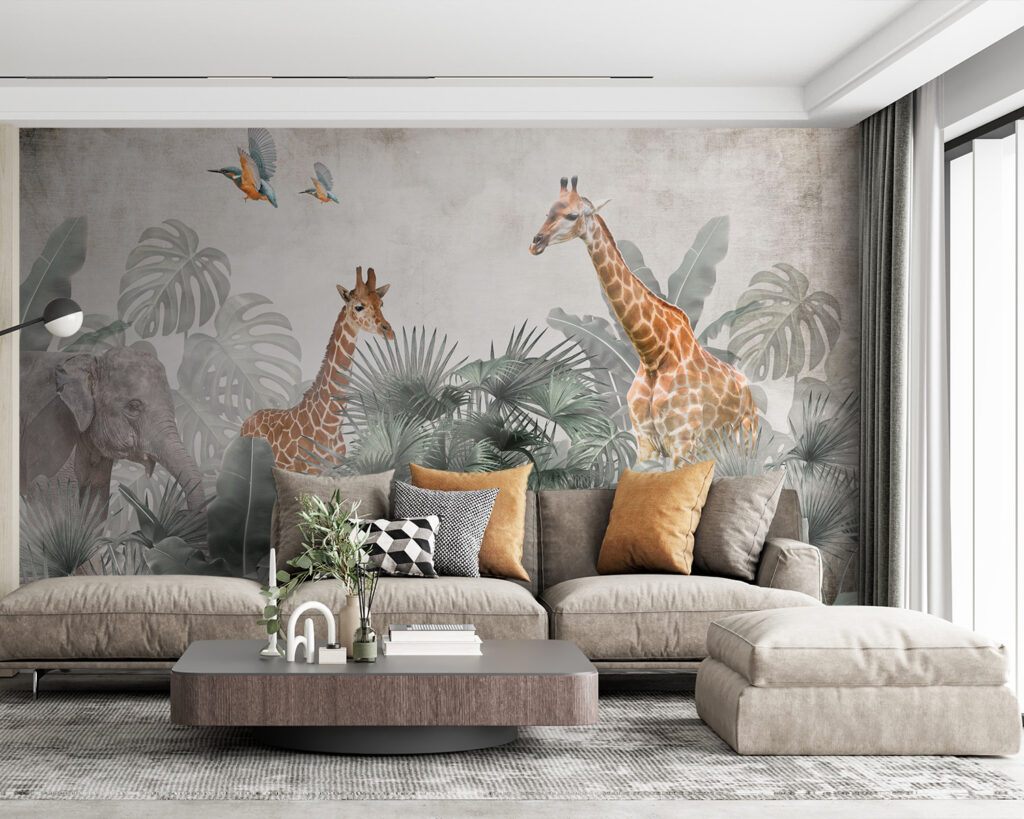 Jirafas entre hojas tropicales — interior 2