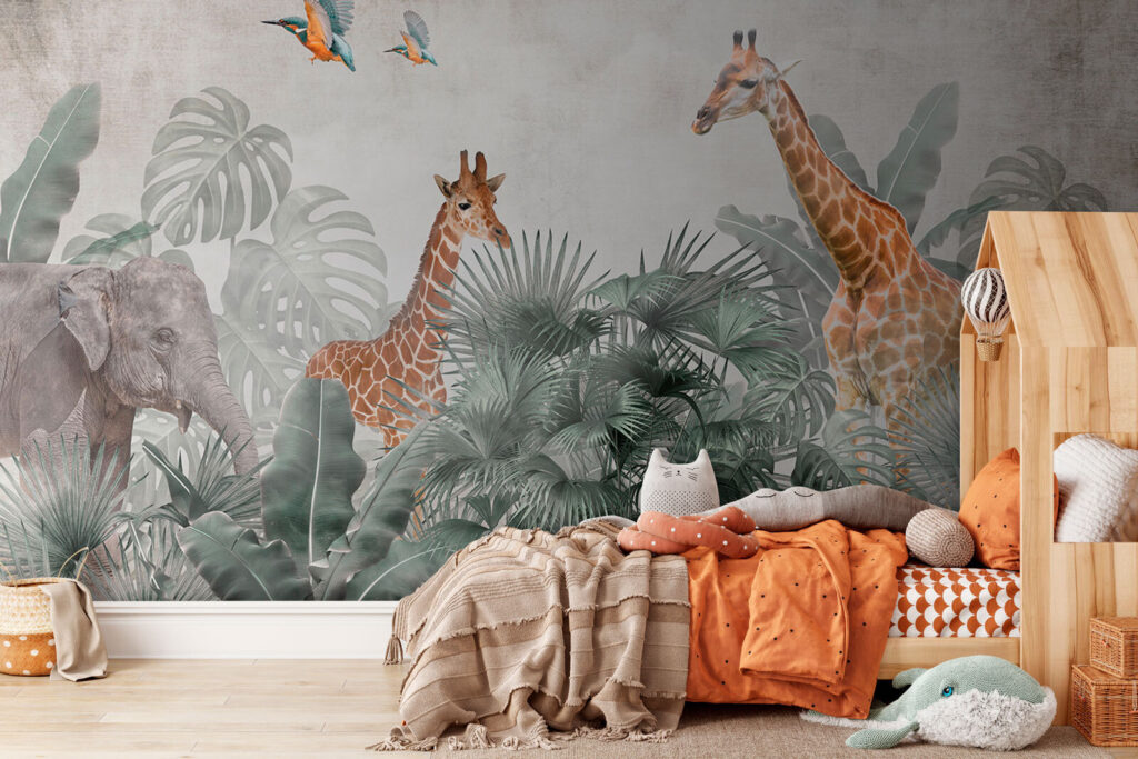 Jirafas entre hojas tropicales — interior 3