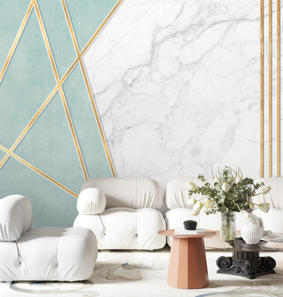 Líneas doradas sobre turquesa — interior 4