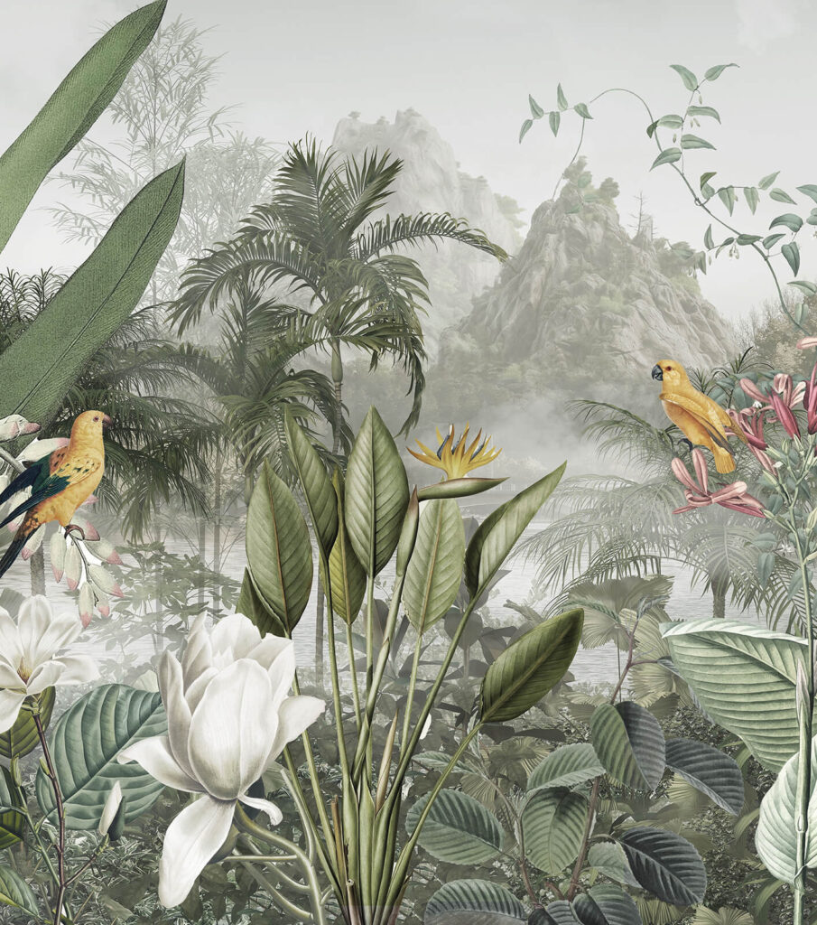 Loto en selva brumosa — diseño completo