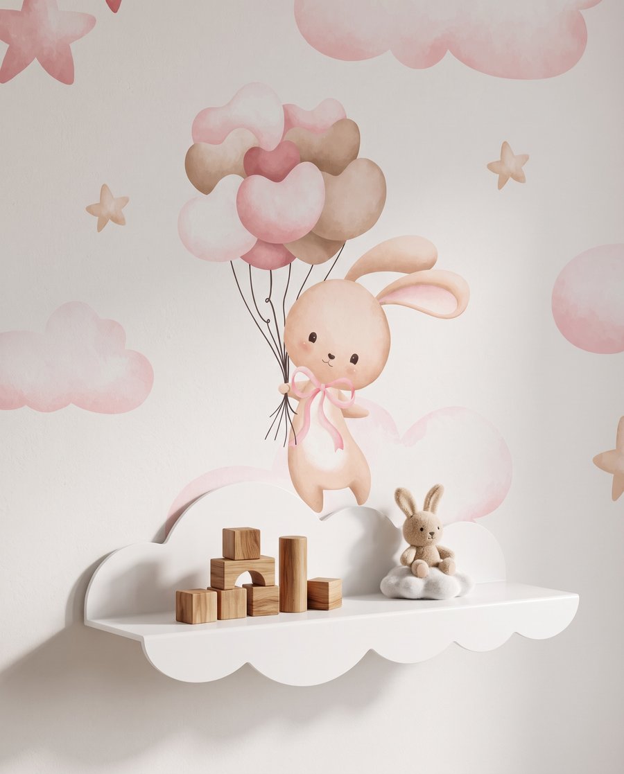 Conejitos sobre nubes rosas — detalle
