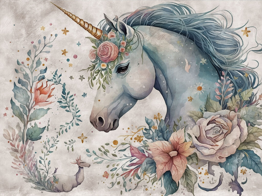 Unicornio con flores — diseño completo