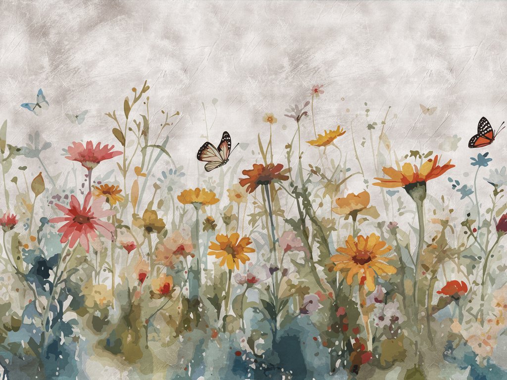 Mariposas sobre flores silvestres — diseño completo