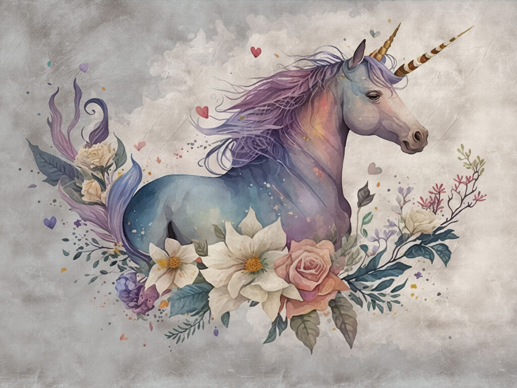 Unicornio entre flores — diseño completo