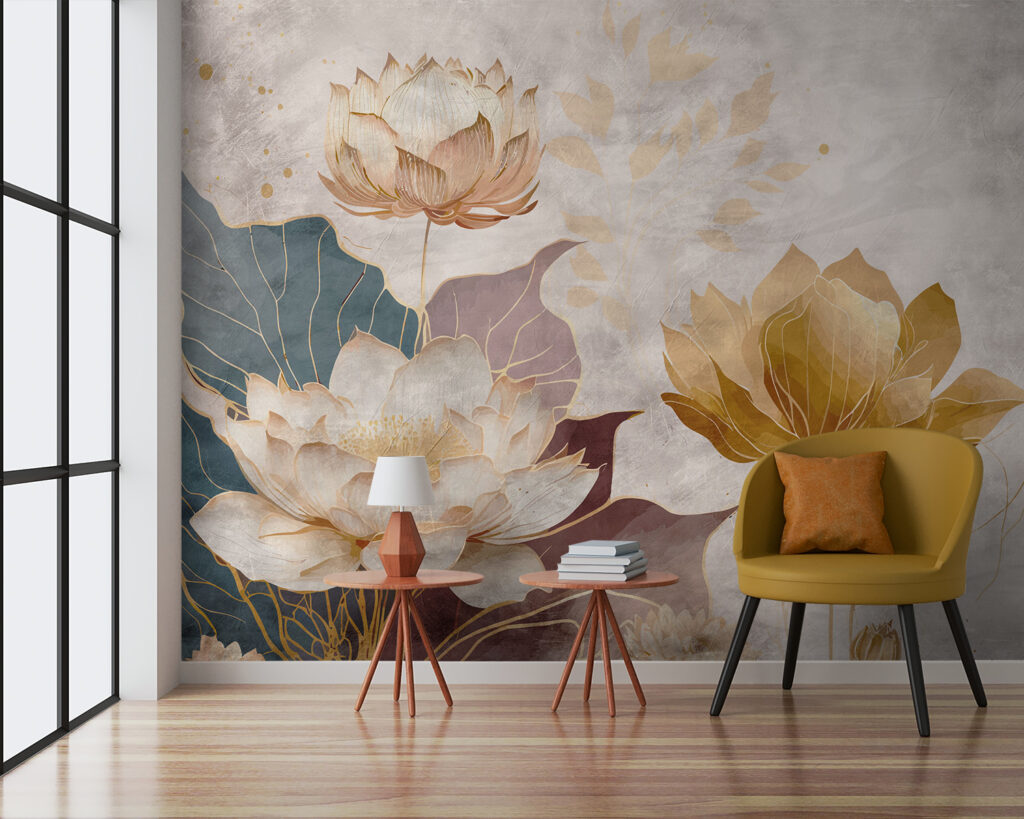 Flores de agua doradas en un interior