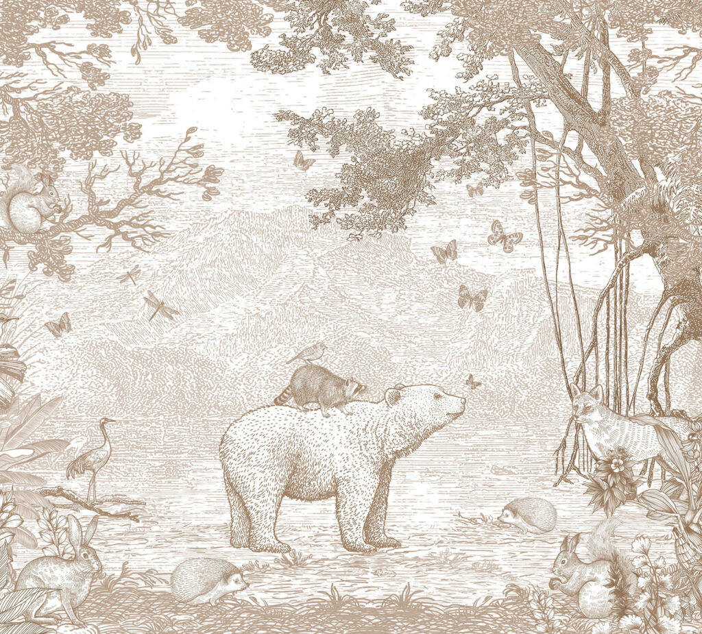 Oso junto al arroyo — diseño completo
