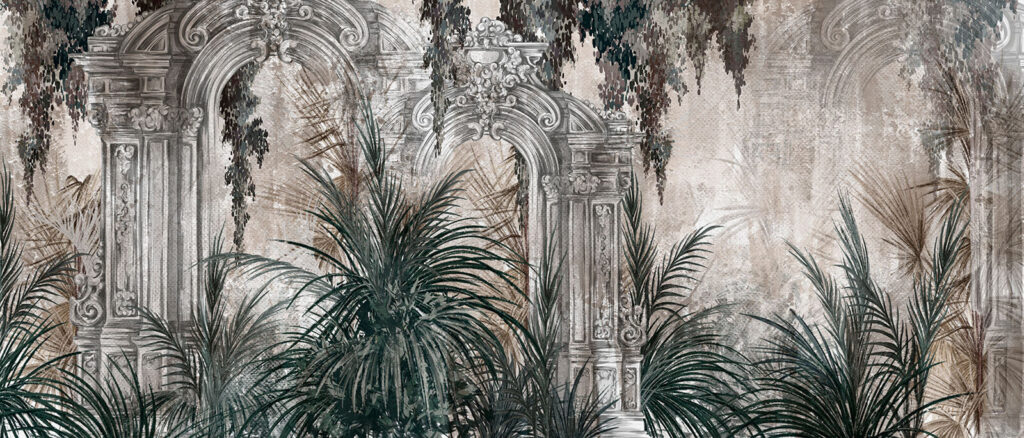 Palmeras y arcos antiguos — diseño completo