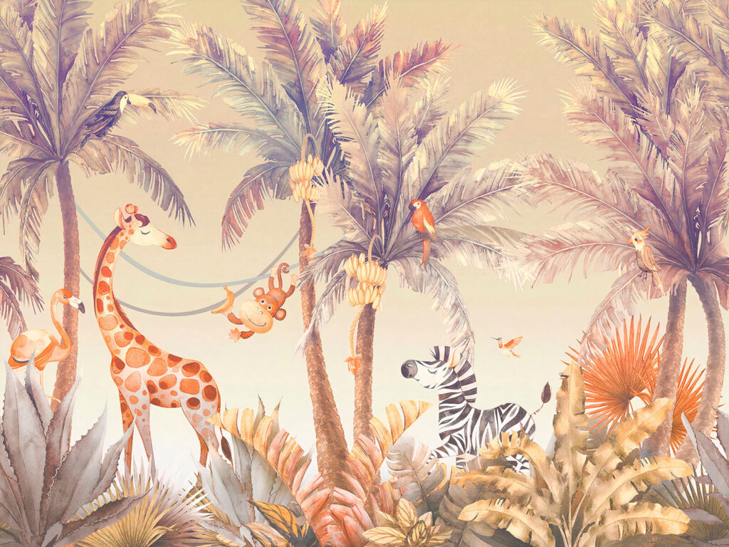 Jirafa entre palmeras — diseño completo