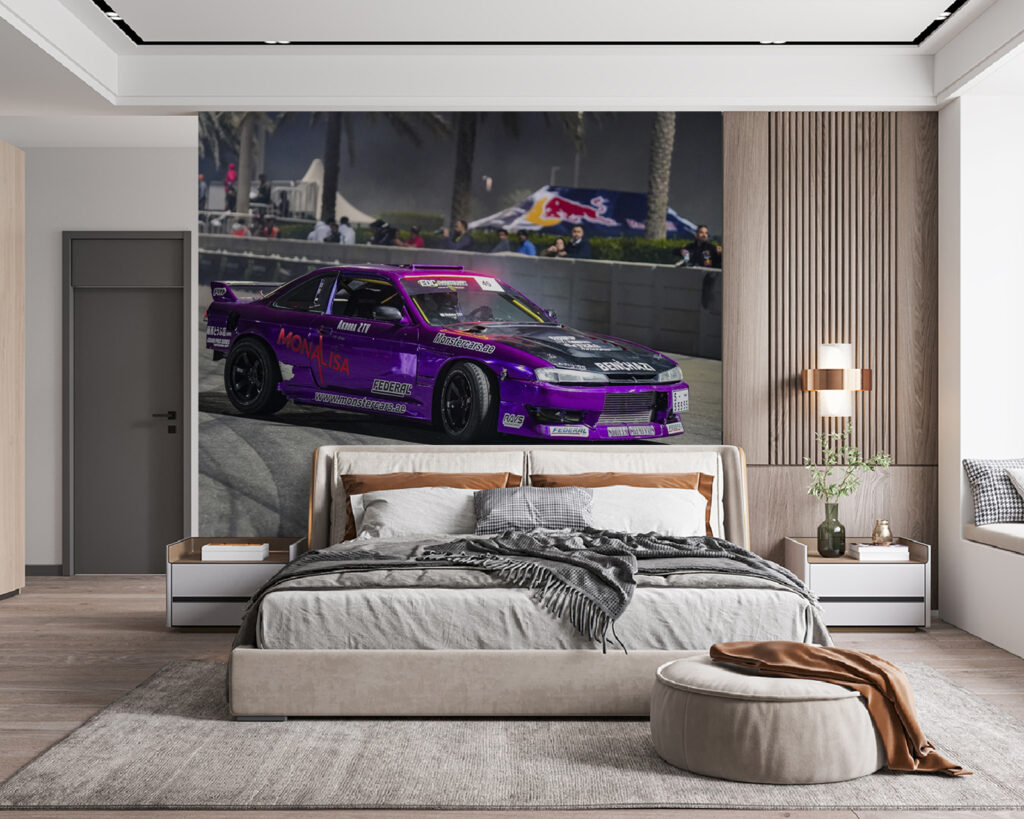 Deportivo morado derrapando — interior 2