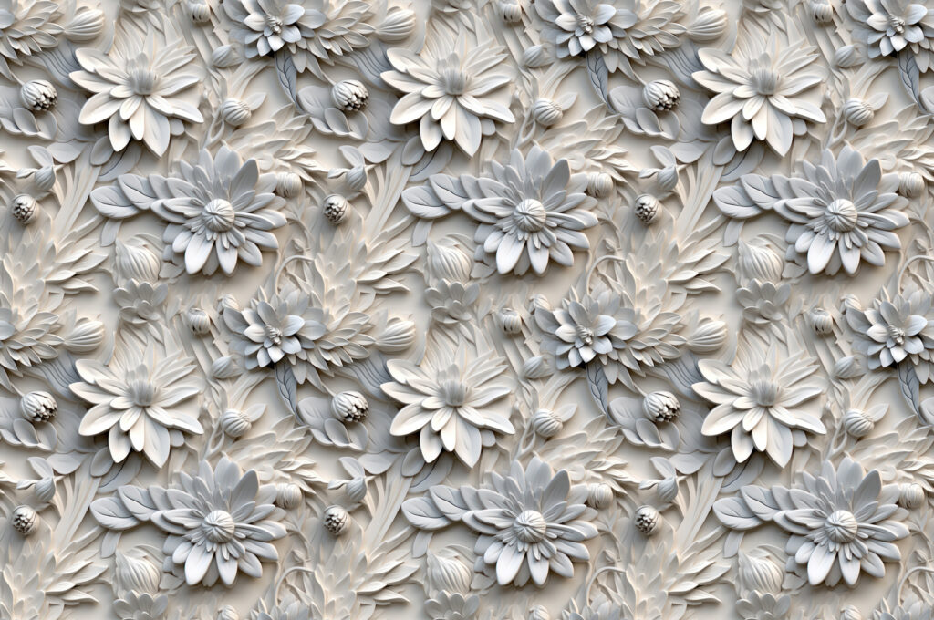 Flores blancas en relieve — diseño completo
