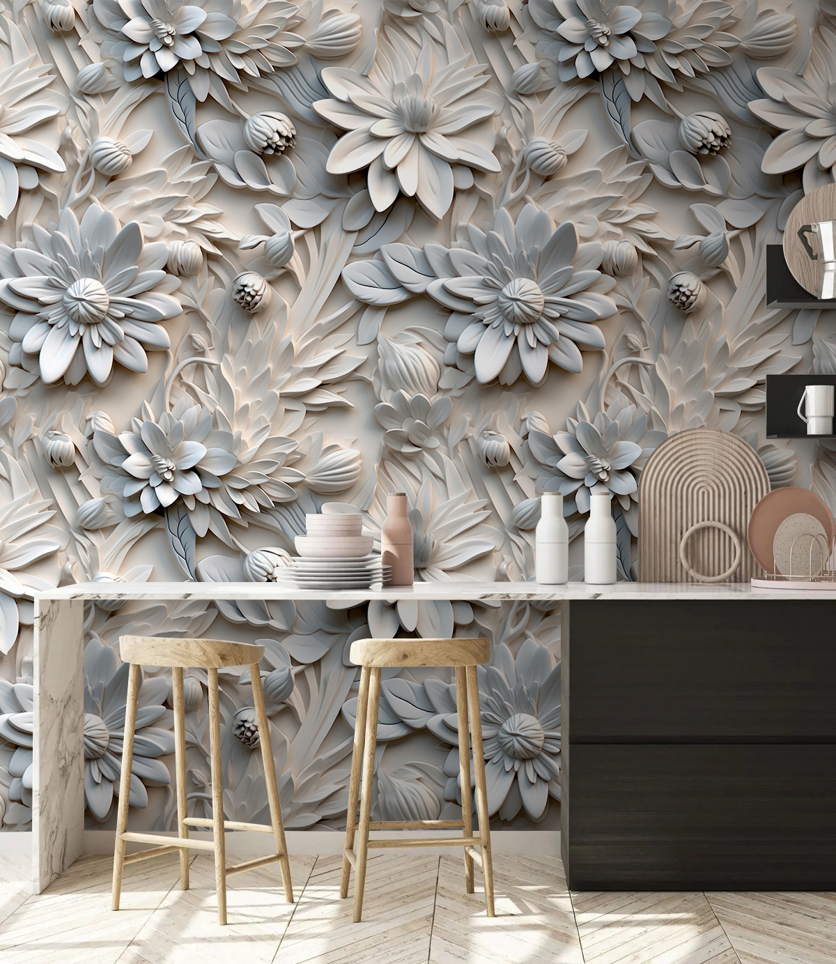 Flores blancas en relieve — interior 5