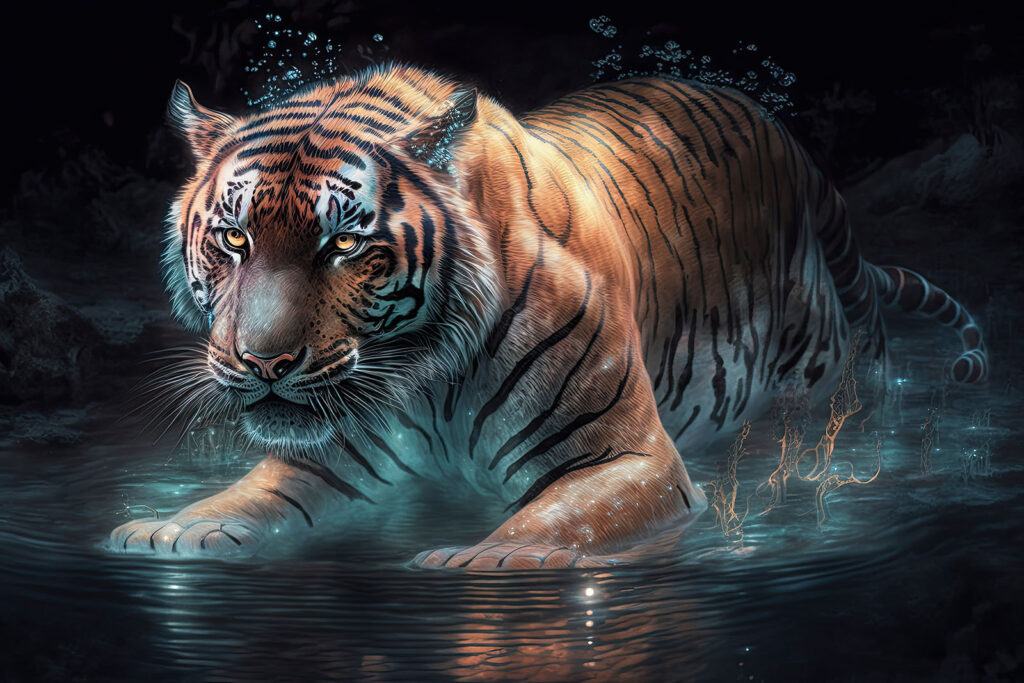 Tigre cruzando el agua — diseño completo