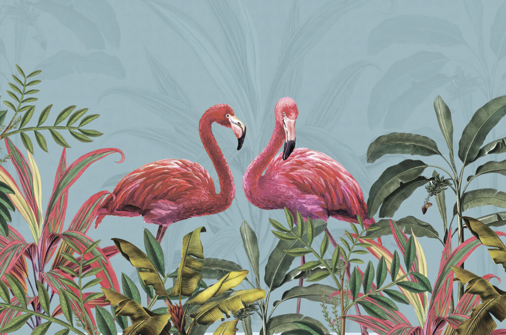Flamencos entre hojas — diseño completo