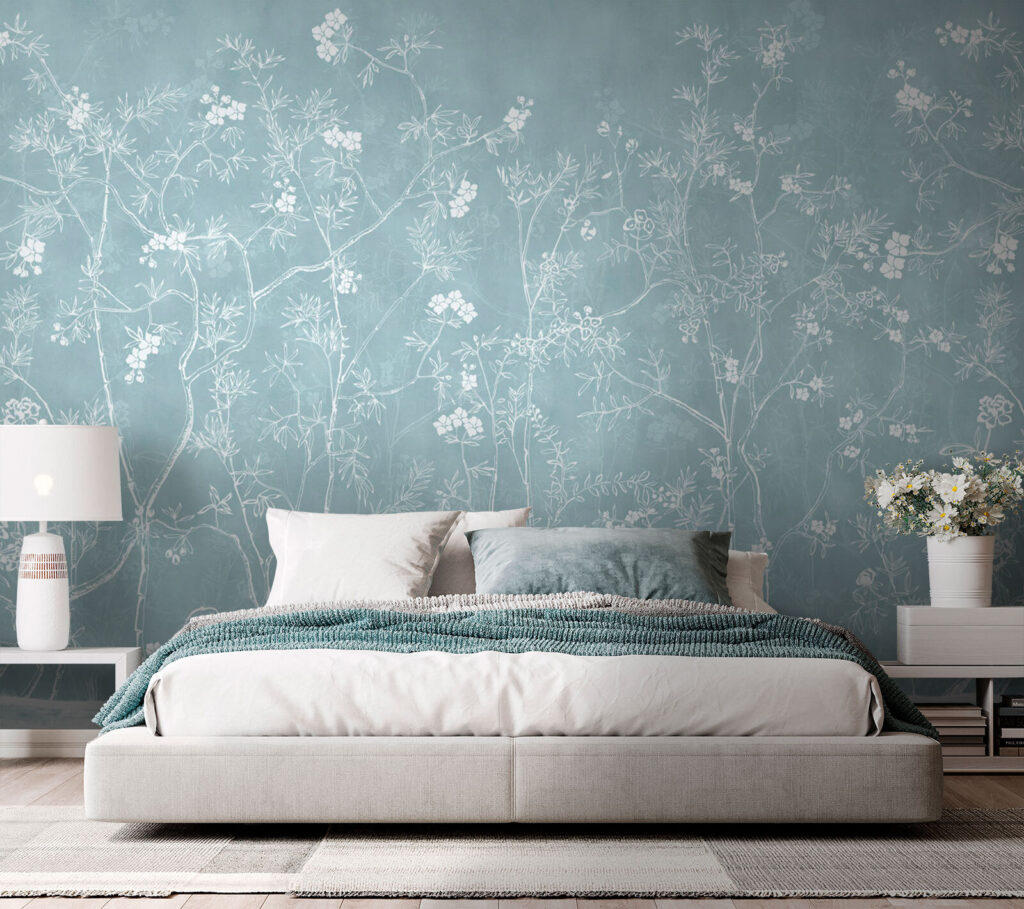 Flores finas sobre azul — interior 1