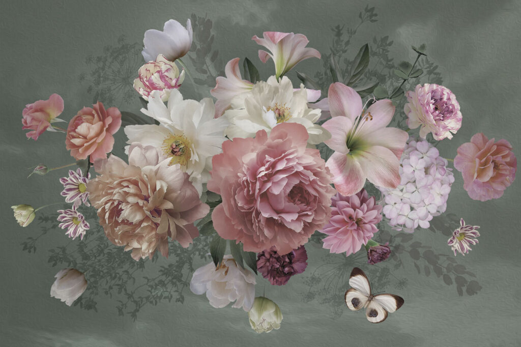 Ramo rosa con mariposas — diseño completo